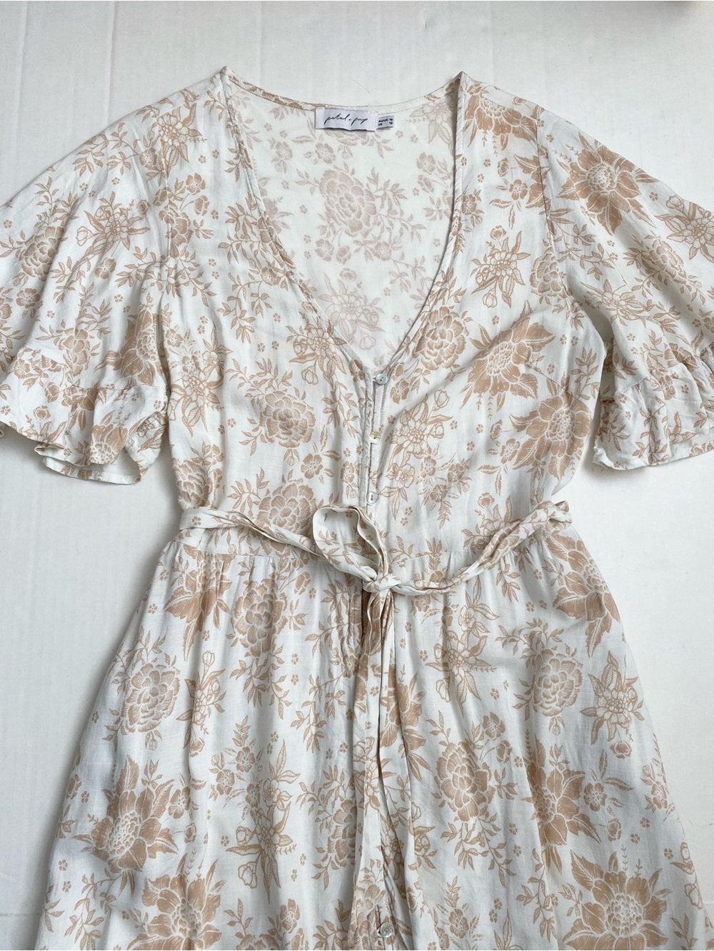 Petal & Pup Floret Floral High-Low Maxi Dress Cream Gold Tan Boho Size 12 - Picture 5 of 12